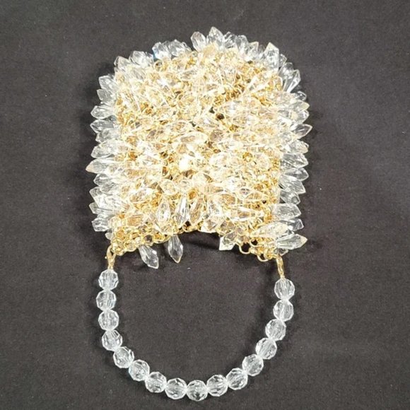 Tear Drop Crystal and Gold Chain Link Mini Handbag with Crystal Bead Handle NWOT - Picture 3 of 9